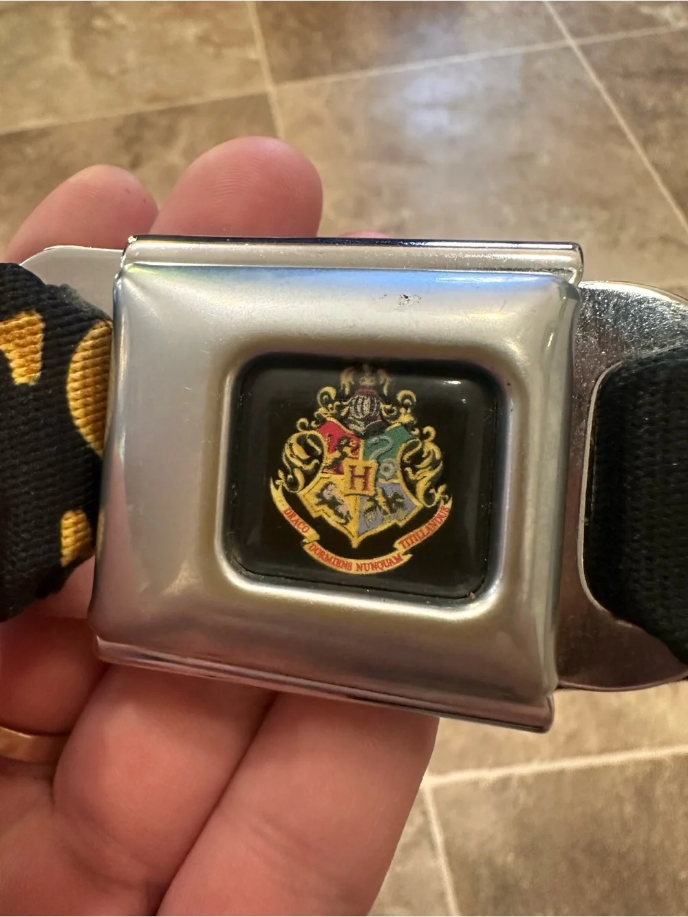 Buckle-Down Black Hogwarts Seatbelt-Style Belt with Gold Lettering